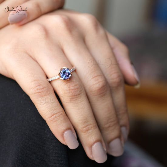 Natural 1.22ct Tanzanite Gemstone Floral Wedding Ring 14k Rose Gold Diamond Ring For Gift