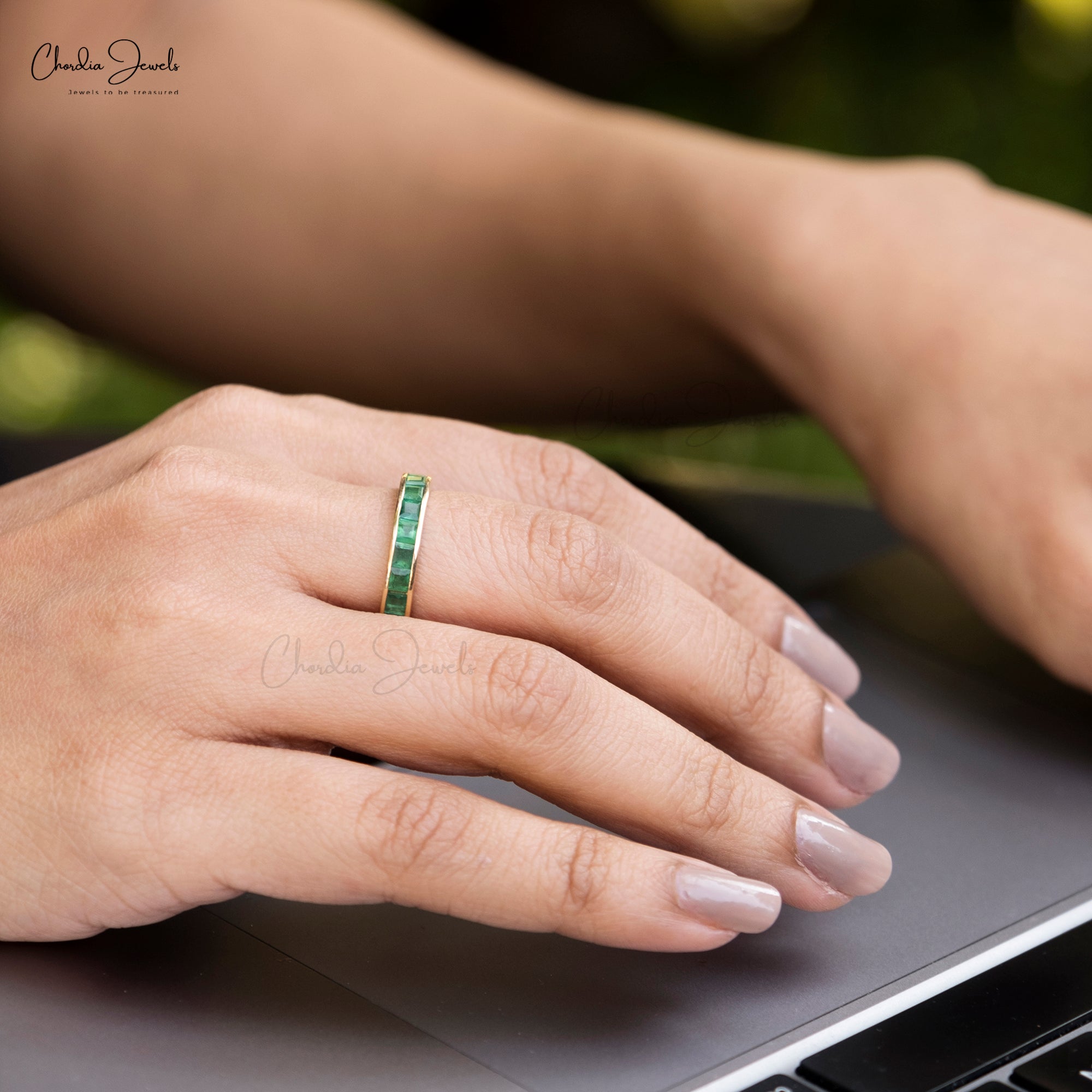 Order Green Emerald Eternity Band Ring In 14k Real Gold