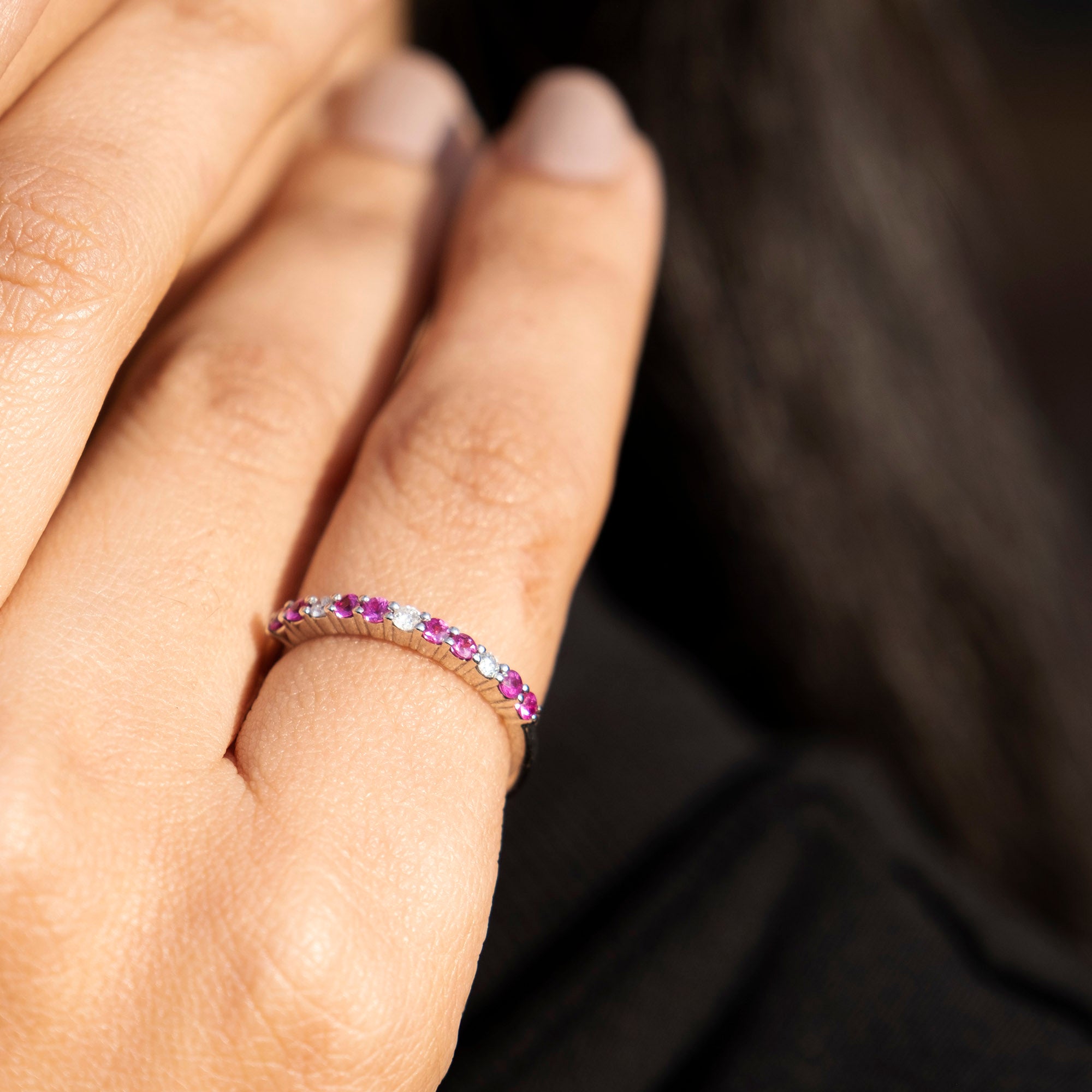 Shop Now Ruby Diamond Half Eternity Ring in 14k Gold at Cheap Price