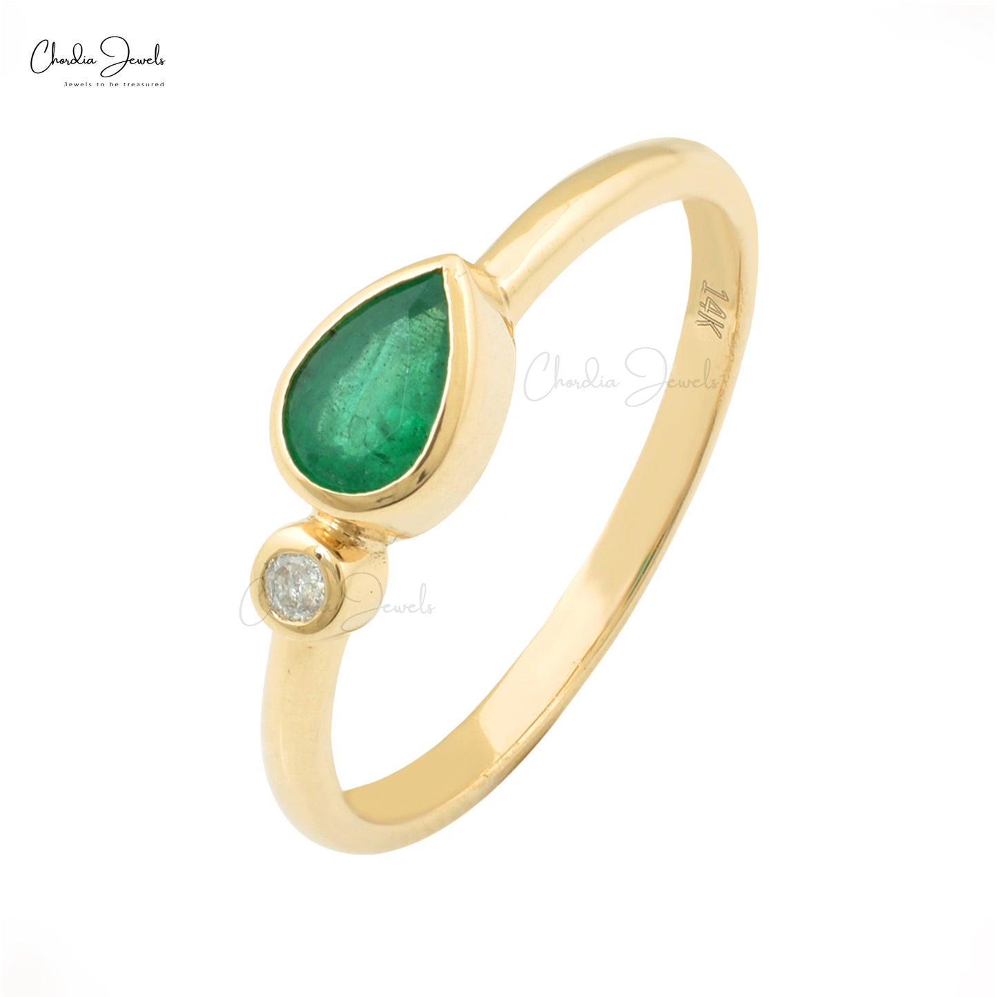 Load image into Gallery viewer, Natural Emerald 14k Solid Yellow Gold Diamond Ring 6x4mm Pear Cut Gemstone Band For May Birthstone
