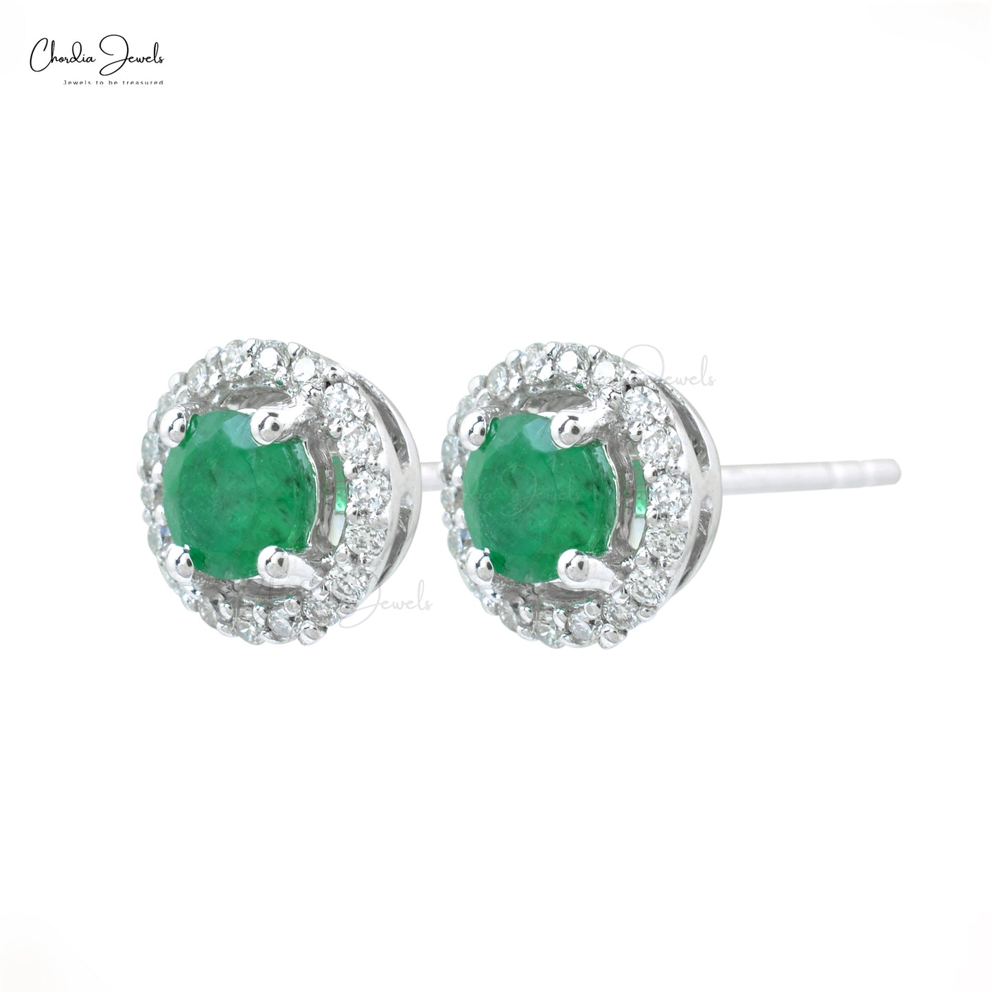 Load image into Gallery viewer, Genuine Green Emerald Dainty Earrings 4mm Round Cut Gemstone Halo Stud Earrings 14k Real White Gold Diamond Minimalist Jewelry For Easter Day
