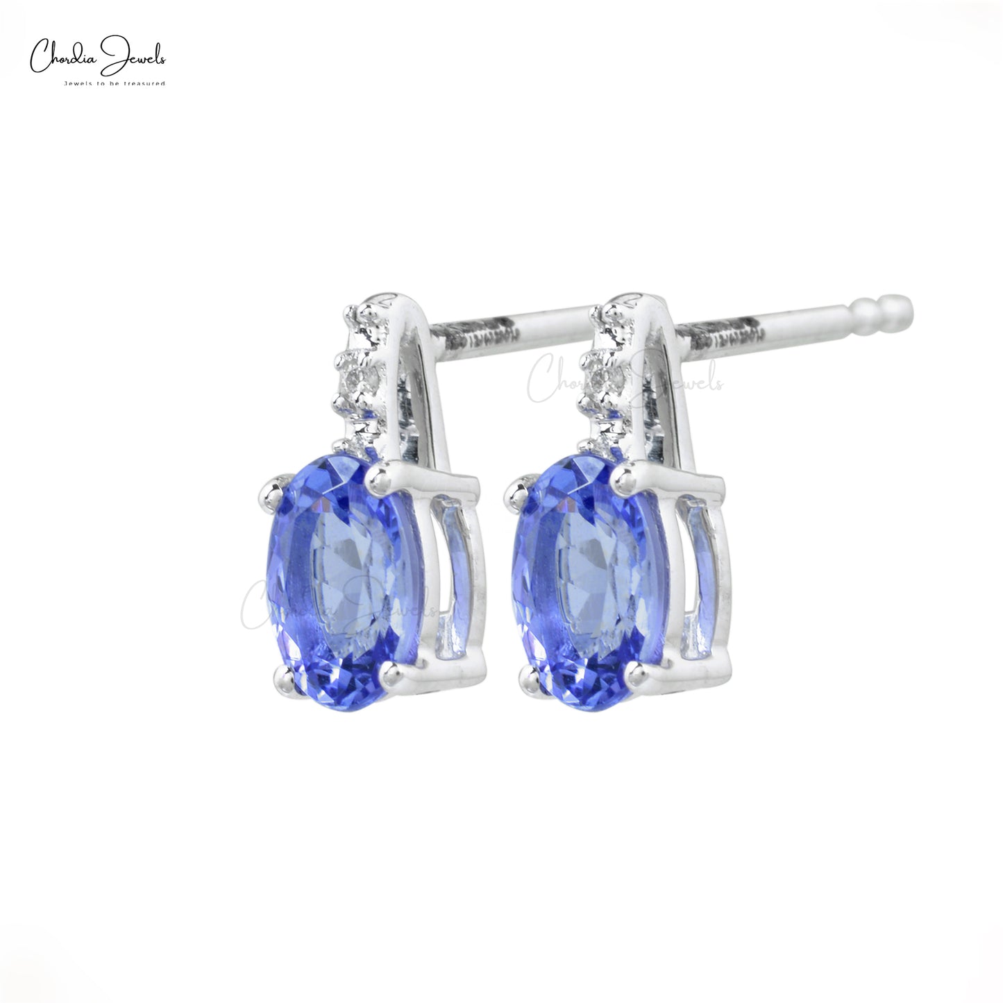 Dainty Tanzanite and Diamond Accented Earrings in 14k White Gold Handmade Jewelry For Women