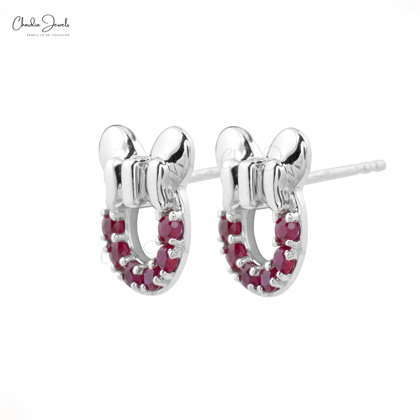 Brilliant Round Cut 2mm Genuine Ruby Earrings 14k Solid White Gold Pave Set Earrings For Birthday Gift