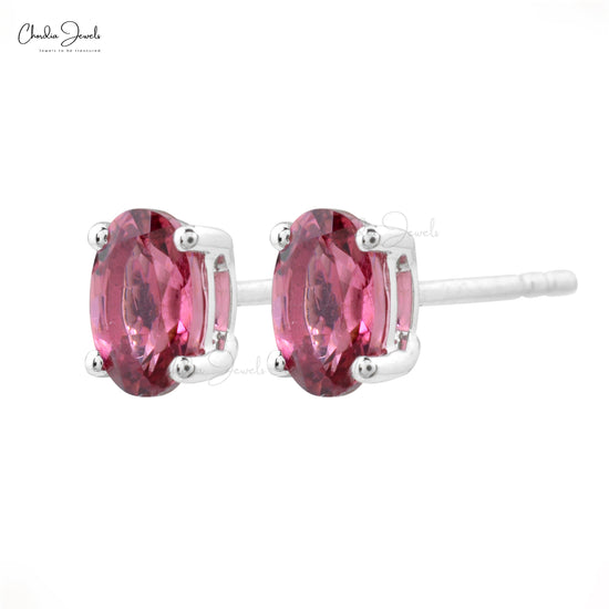 Genuine Pink Tourmaline Studs Earring 14k Solid White Gold Earrings 1.44 Carat Oval Cut Gemstone Solitaire Earrings For Women's