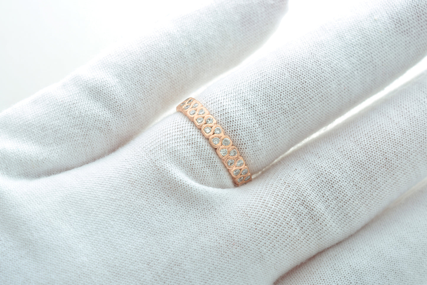 Dainty Eternity Wedding Band In 14k Rose Gold G-H Diamond 1.5mm Round Stacking Ring