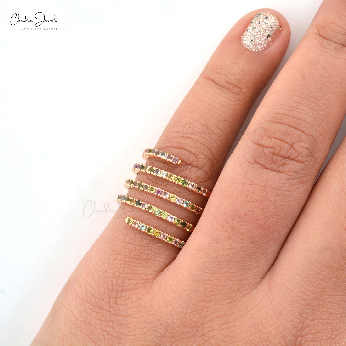 Buy Tourmaline Rings OnlineStunning Spiral Ring With Genuine Multi-Tourmaline Hallmarked 14k Rose Gold Wedding Ring