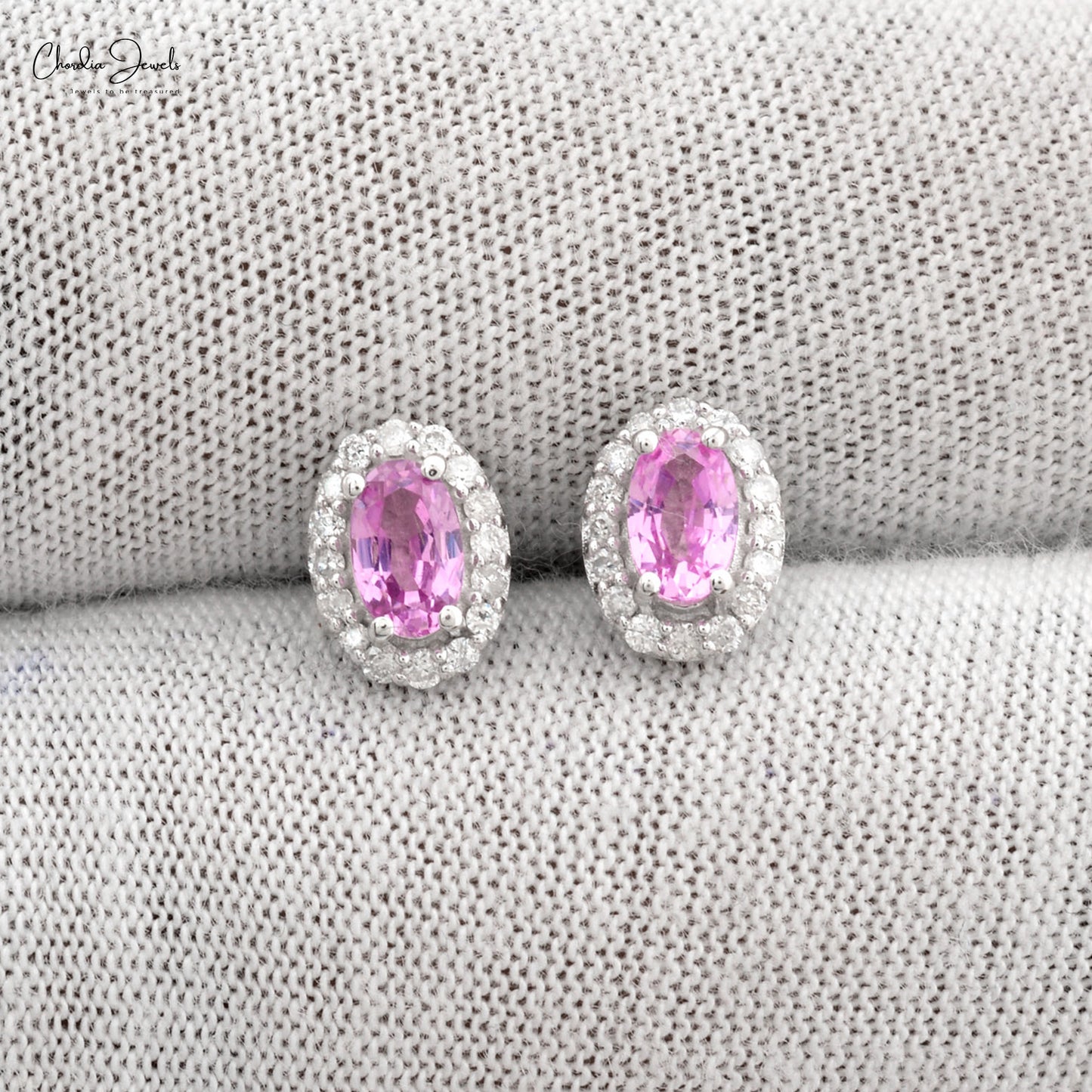 Buy Pink Sapphire Halo Earrings