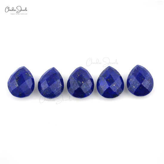 Semi Precious Lapis Lazuli 10x8mm Pear Both Side Faceted Loose Stone For Sale, 5 Piece