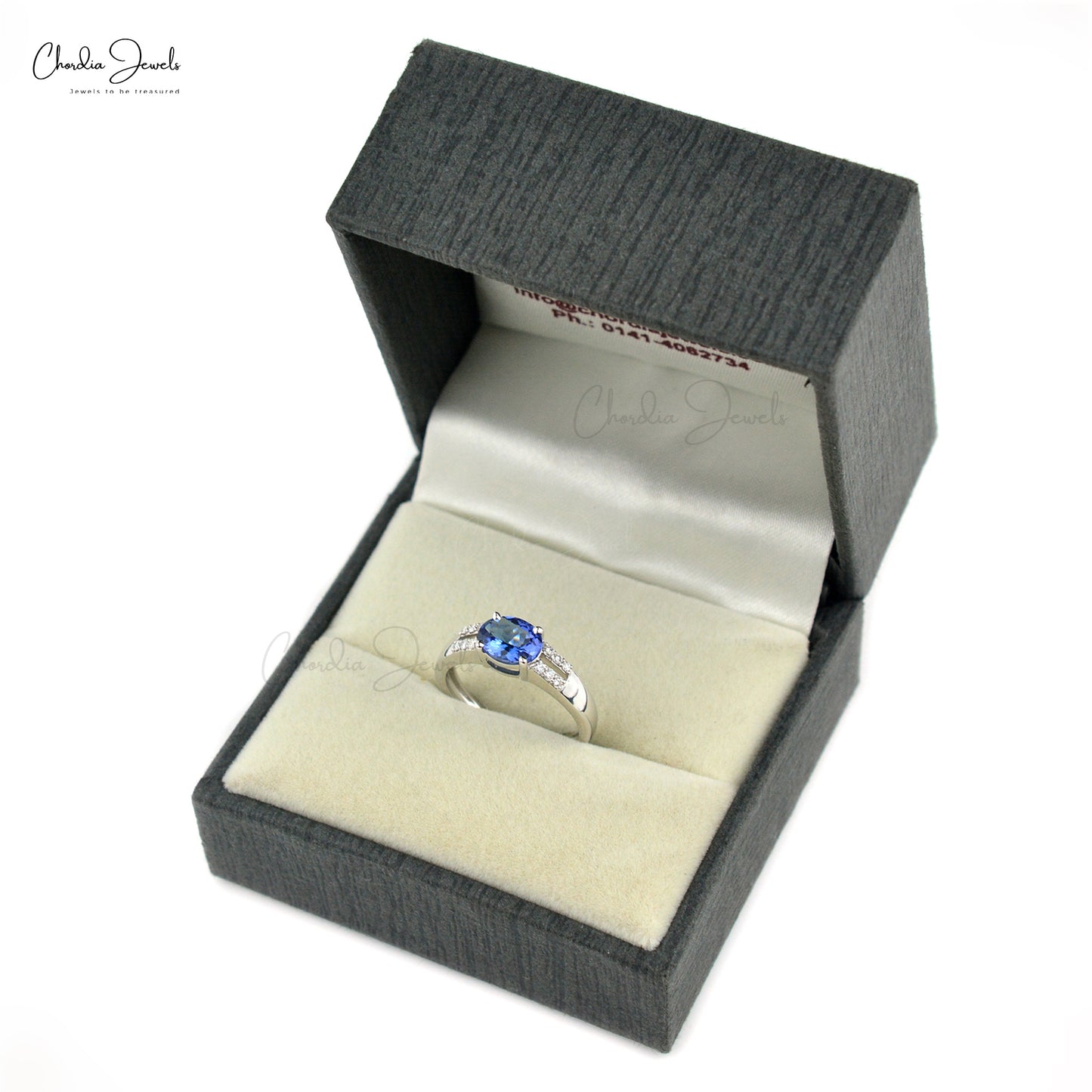 Split Shank Certified Wedding Ring In 18k White Gold Tanzanite 8x6mm Oval And Diamond Ring