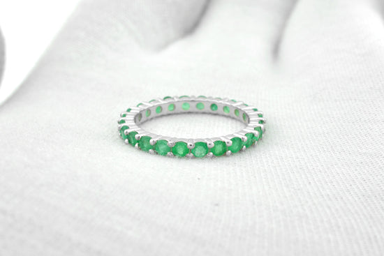 14k Solid White Gold 2.5mm Zambian Emerald Eternity Wedding Band Ring