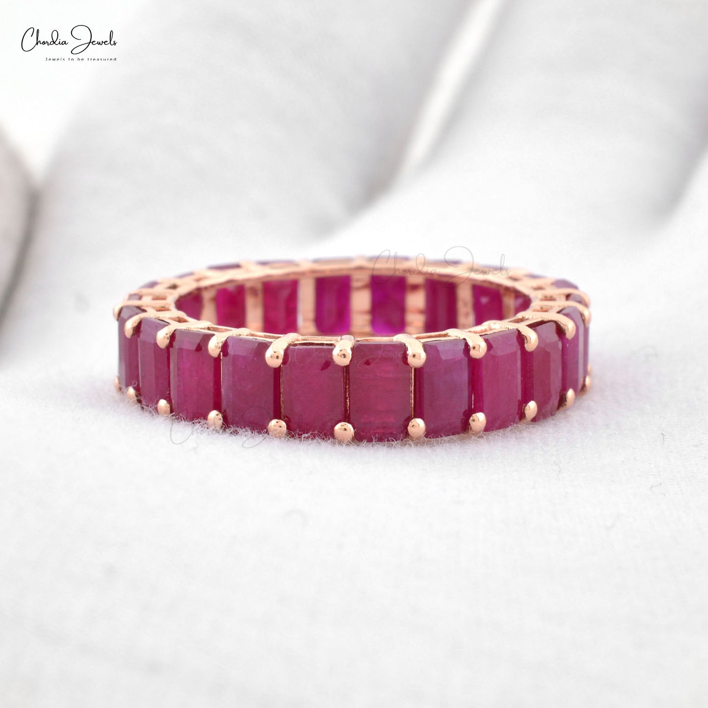 Load image into Gallery viewer, Octagon Cut 5x3mm Natural Ruby Ring Band For Her 4.94Ct Gemstone Eternity Band 14k Solid Rose Gold Eternity Wedding Bands
