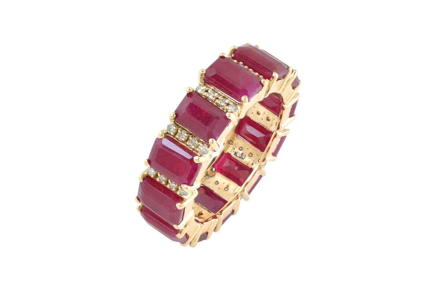 Natural Ruby Full Eternity Band Ring In 14k Real Yellow Gold Diamond Handmade Fine Jewelry
