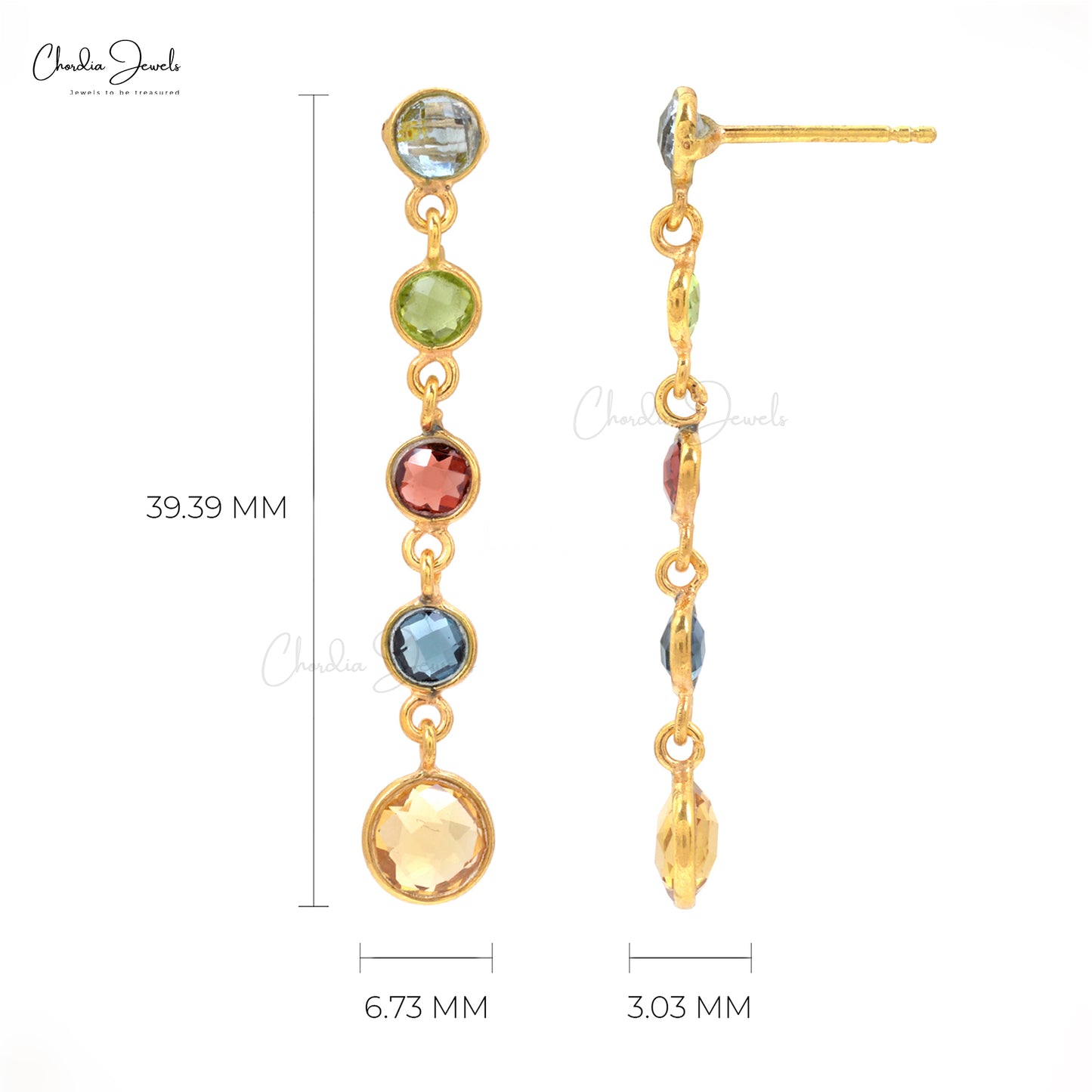 High Quality Multi Gemstone Both Side Faceted Dangle Earrings In 925 Sterling Silver