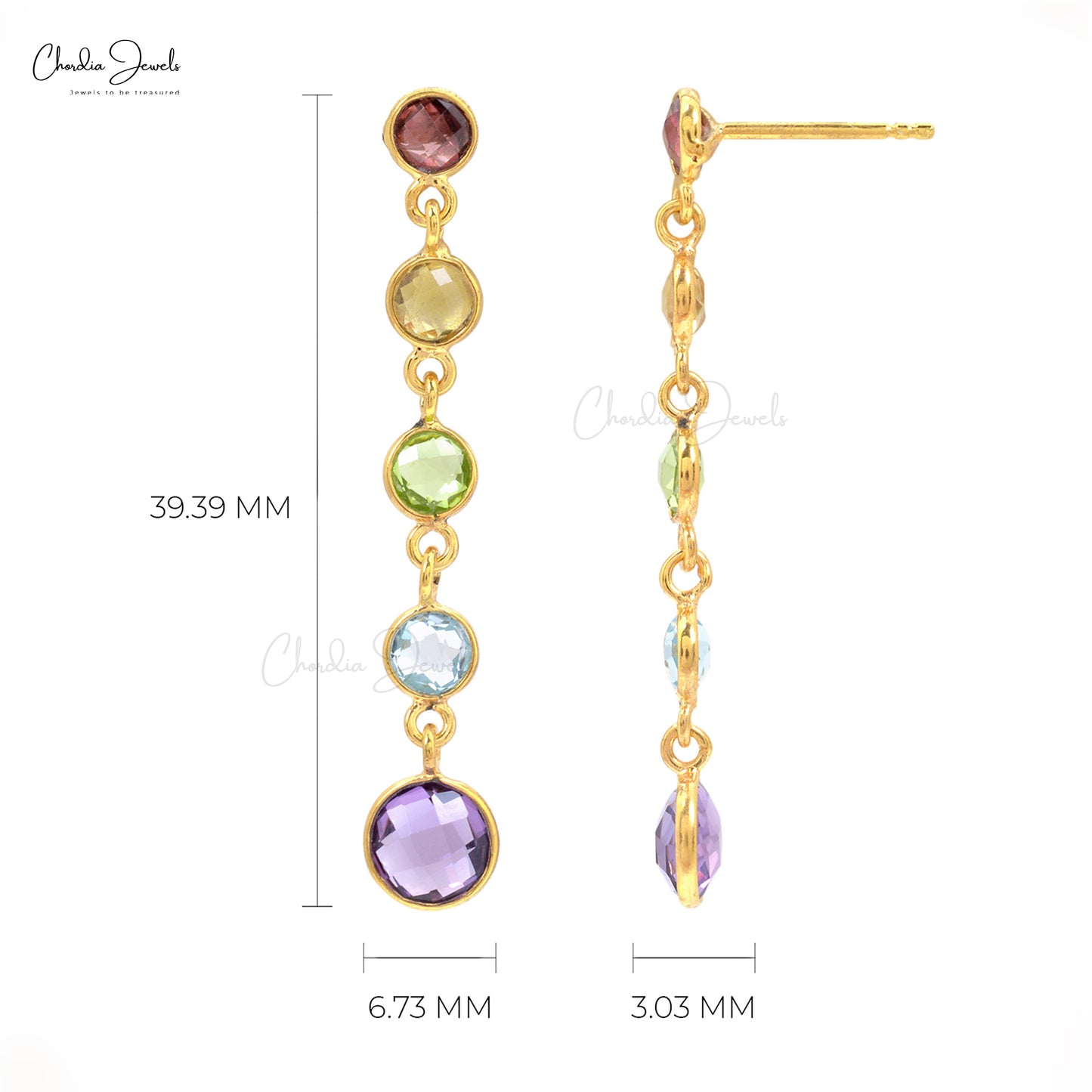 Top Quality 3.9 Ct Multi Stone 925 Sterling Silver Dangling Push Back Earrings For Women