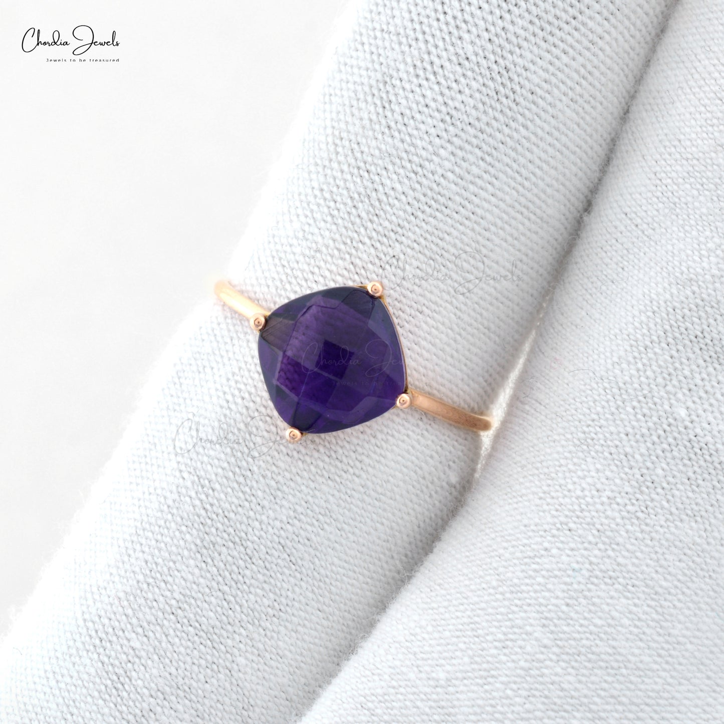 Minimalist Amethyst Gemstone Solitaire Ring 14k Solid Rose Gold 2.4ct Birthstone Ring For Love