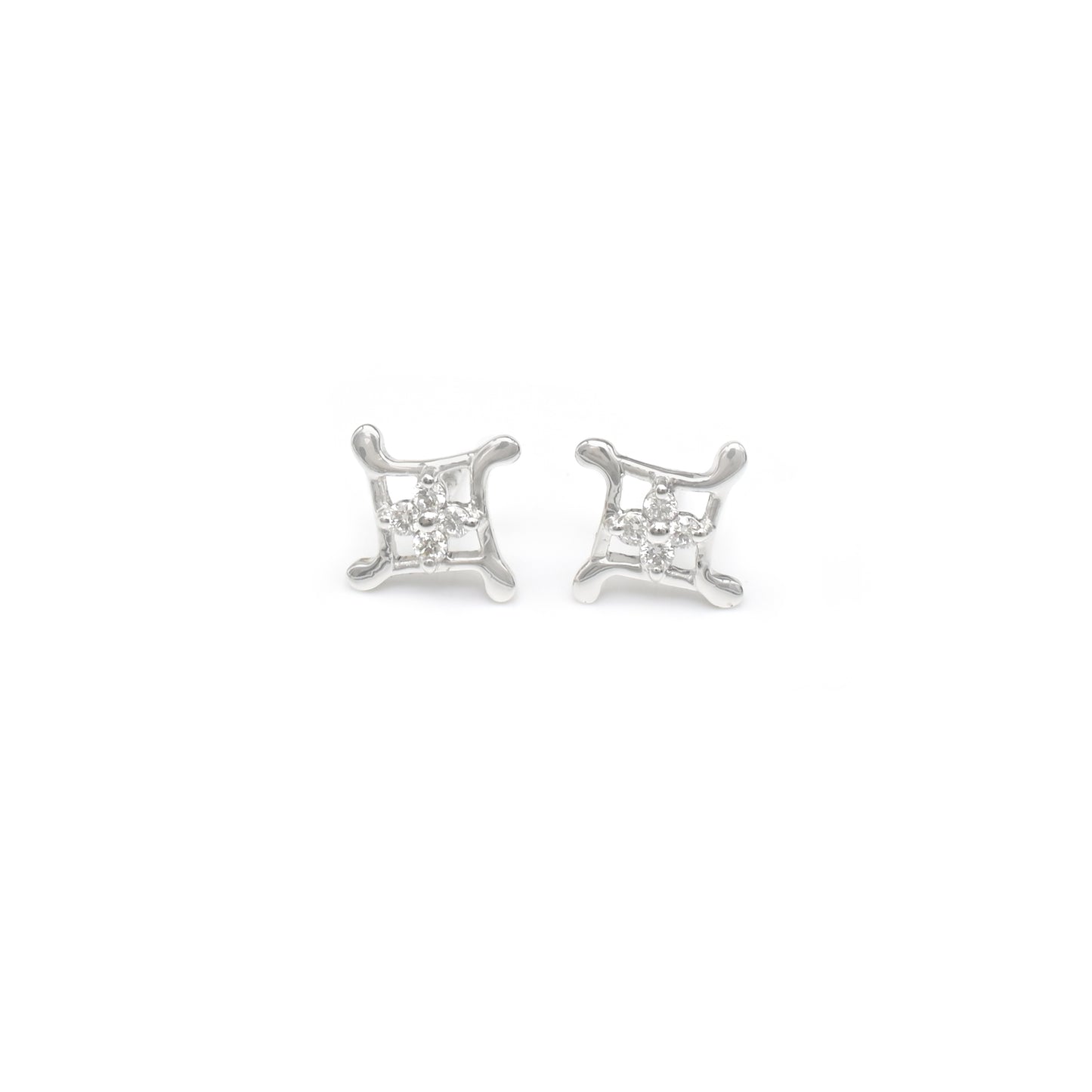 Four Stone Push Back Studs In 14k Solid White Gold Dainty Diamond Minimalist Earrings