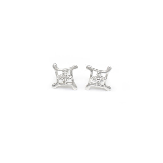 Four Stone Push Back Studs In 14k Solid White Gold Dainty Diamond Minimalist Earrings