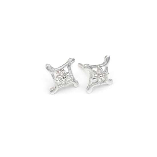 Four Stone Push Back Studs In 14k Solid White Gold Dainty Diamond Minimalist Earrings