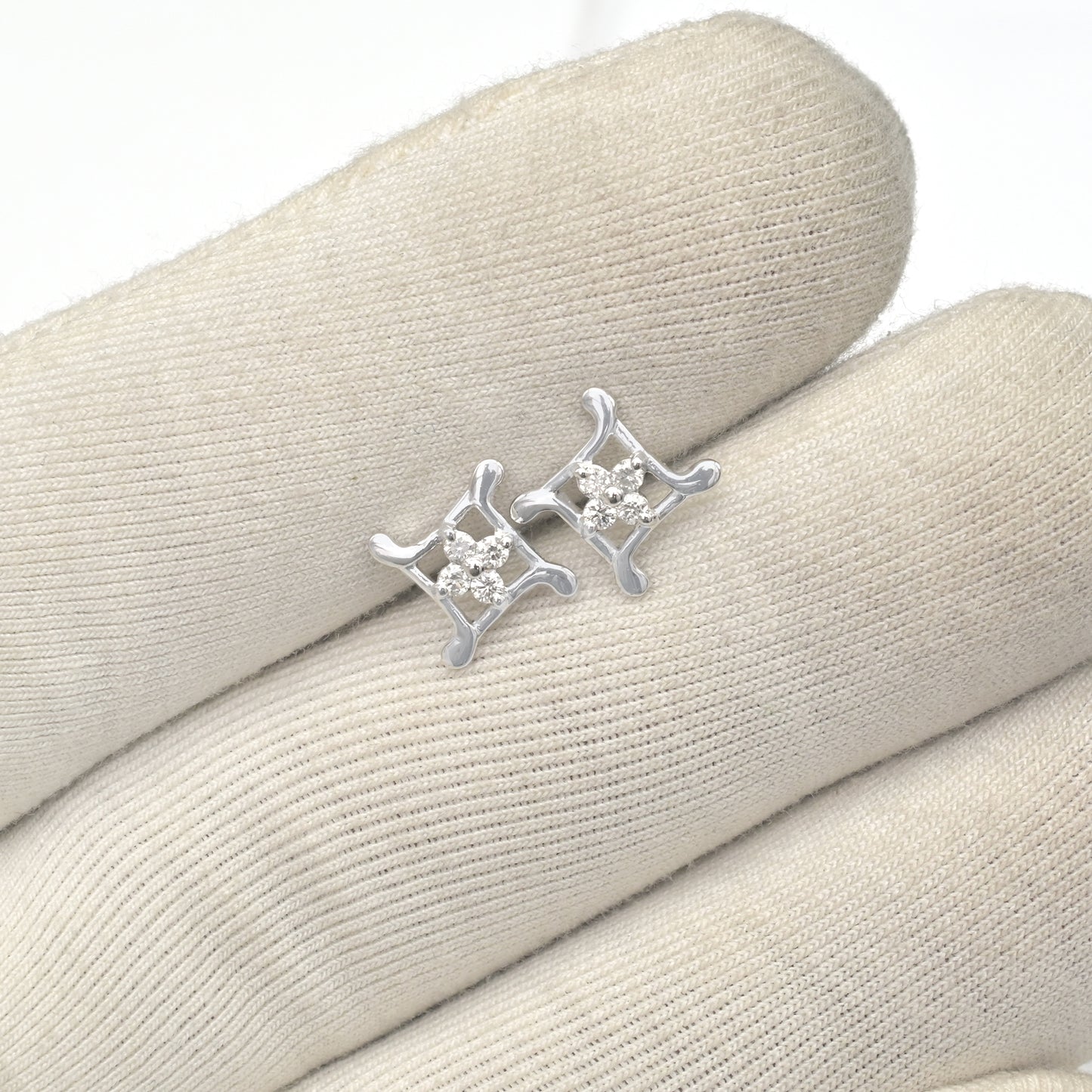 Four Stone Push Back Studs In 14k Solid White Gold Dainty Diamond Minimalist Earrings