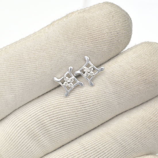 Four Stone Push Back Studs In 14k Solid White Gold Dainty Diamond Minimalist Earrings