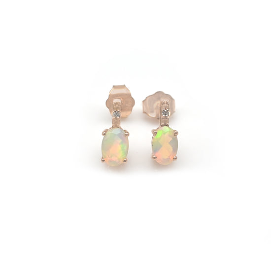 Natural Fire Opal Solitaire Earrings In 14k Solid Rose Gold Diamond Hallmarked Jewelry