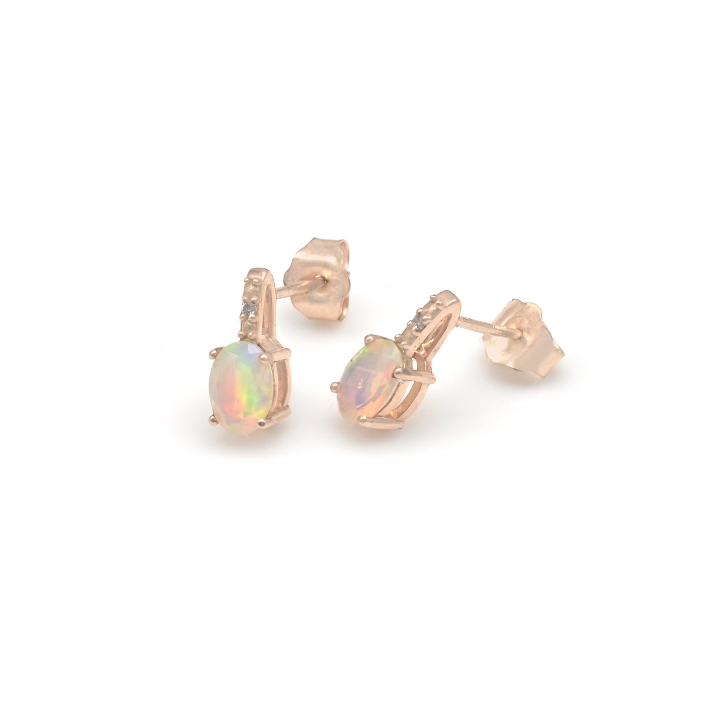 Natural Fire Opal Solitaire Earrings In 14k Solid Rose Gold Diamond Hallmarked Jewelry