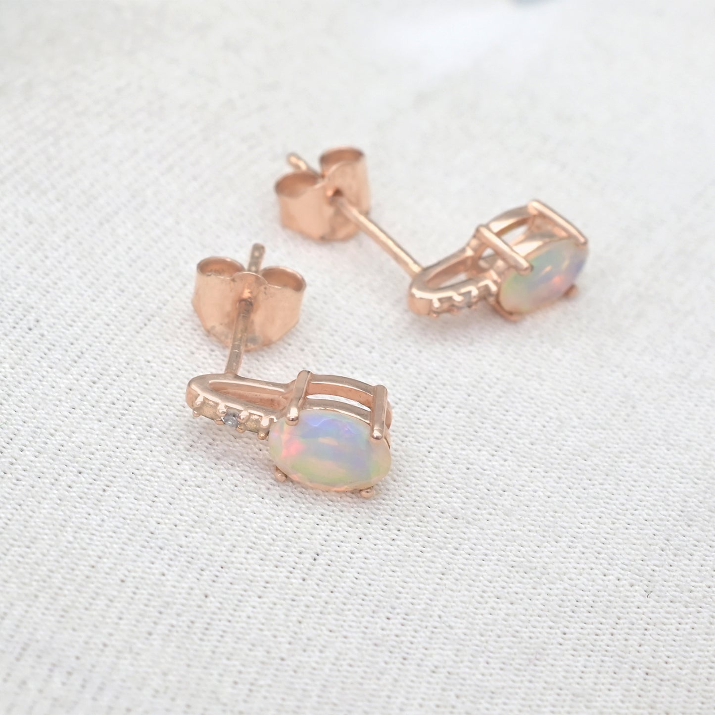 Natural Fire Opal Solitaire Earrings In 14k Solid Rose Gold Diamond Hallmarked Jewelry