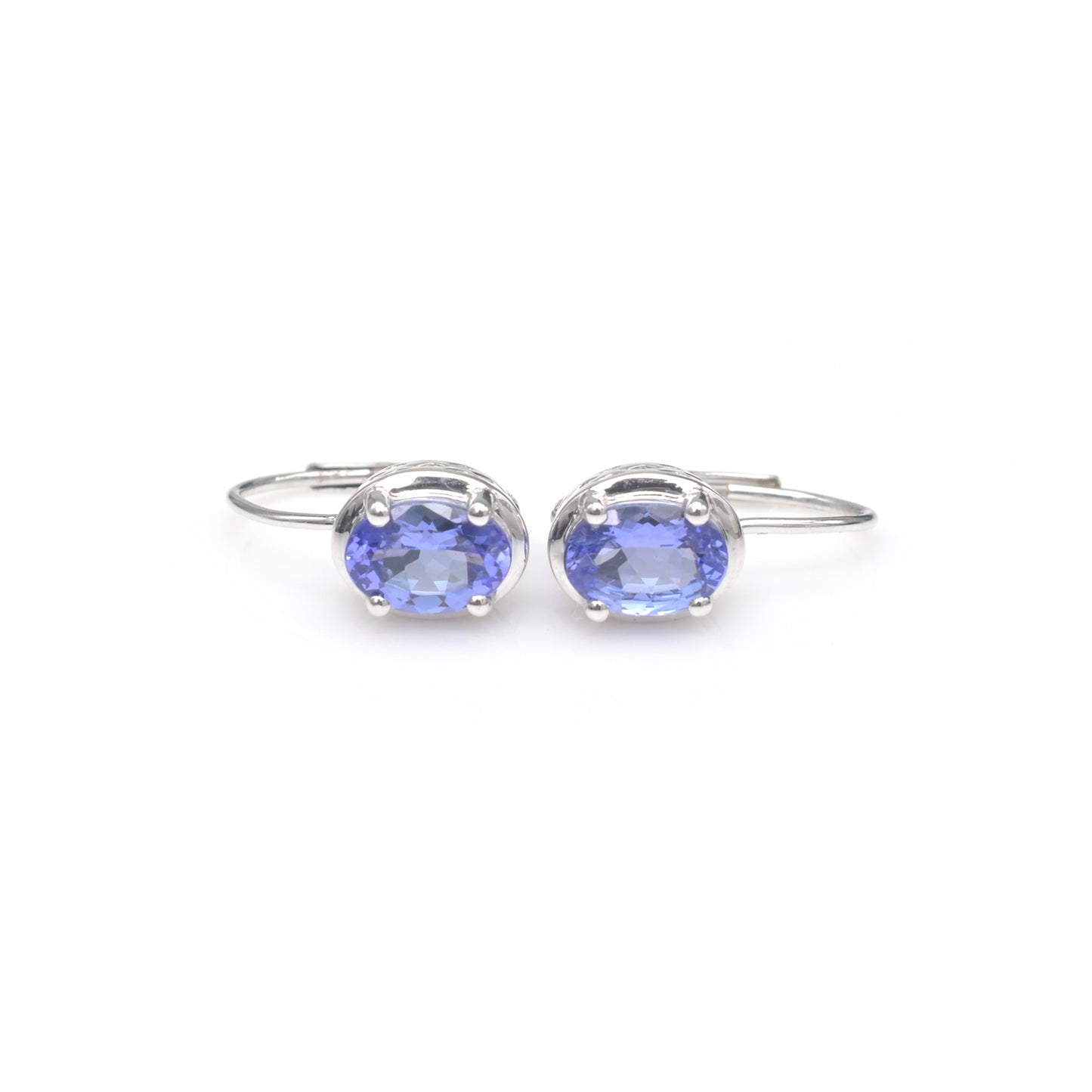 Solitaire Lever Back Earrings With 7x5mm Tanzanite Birthstone Earring In 14k White Gold