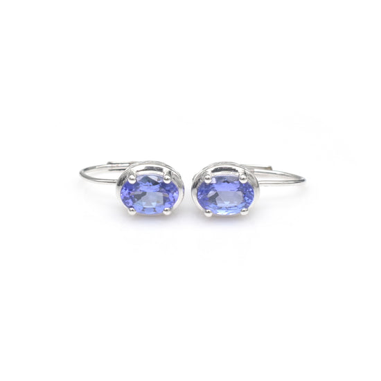 Solitaire Lever Back Earrings With 7x5mm Tanzanite Birthstone Earring In 14k White Gold
