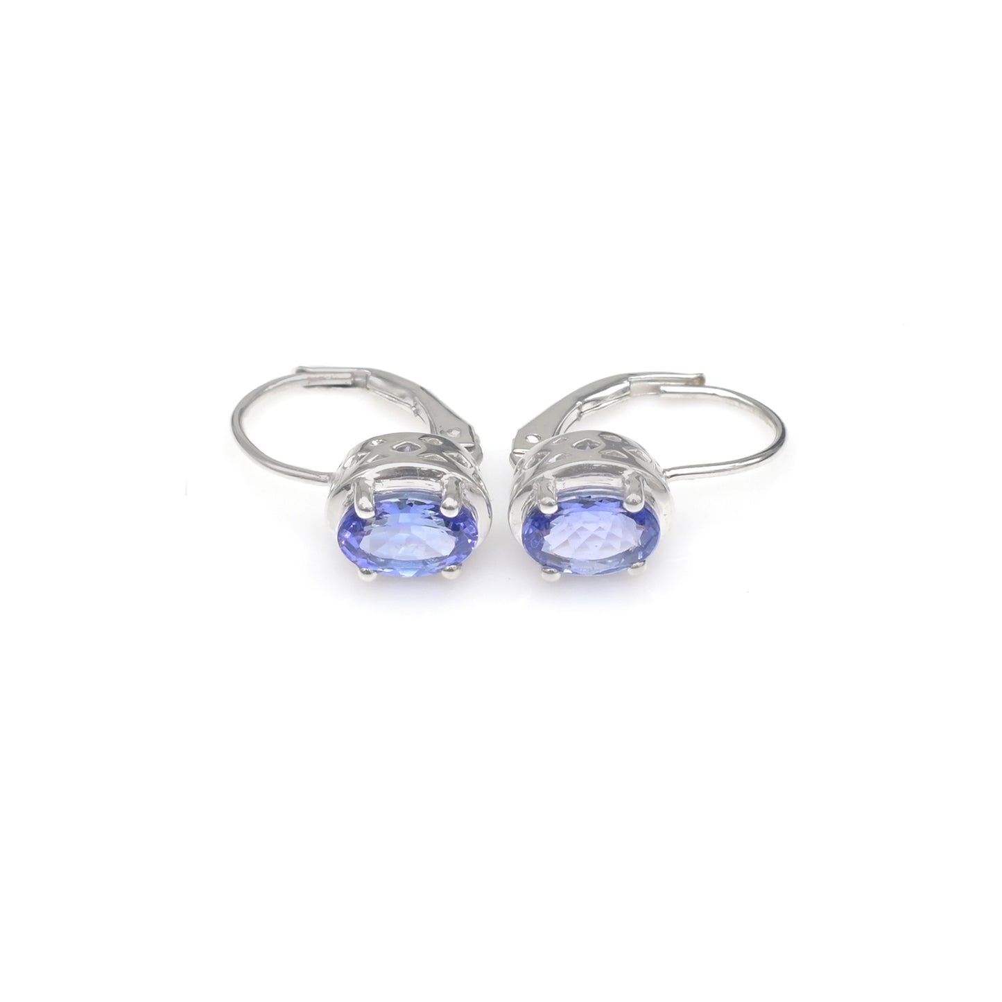 Solitaire Lever Back Earrings With 7x5mm Tanzanite Birthstone Earring In 14k White Gold