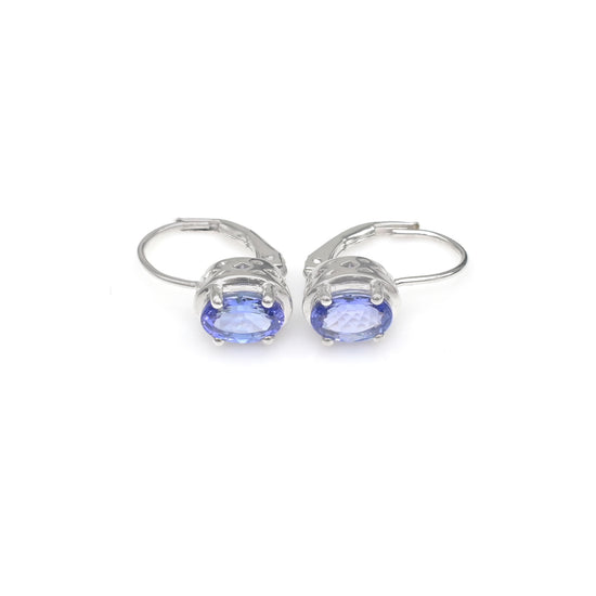 Solitaire Lever Back Earrings With 7x5mm Tanzanite Birthstone Earring In 14k White Gold