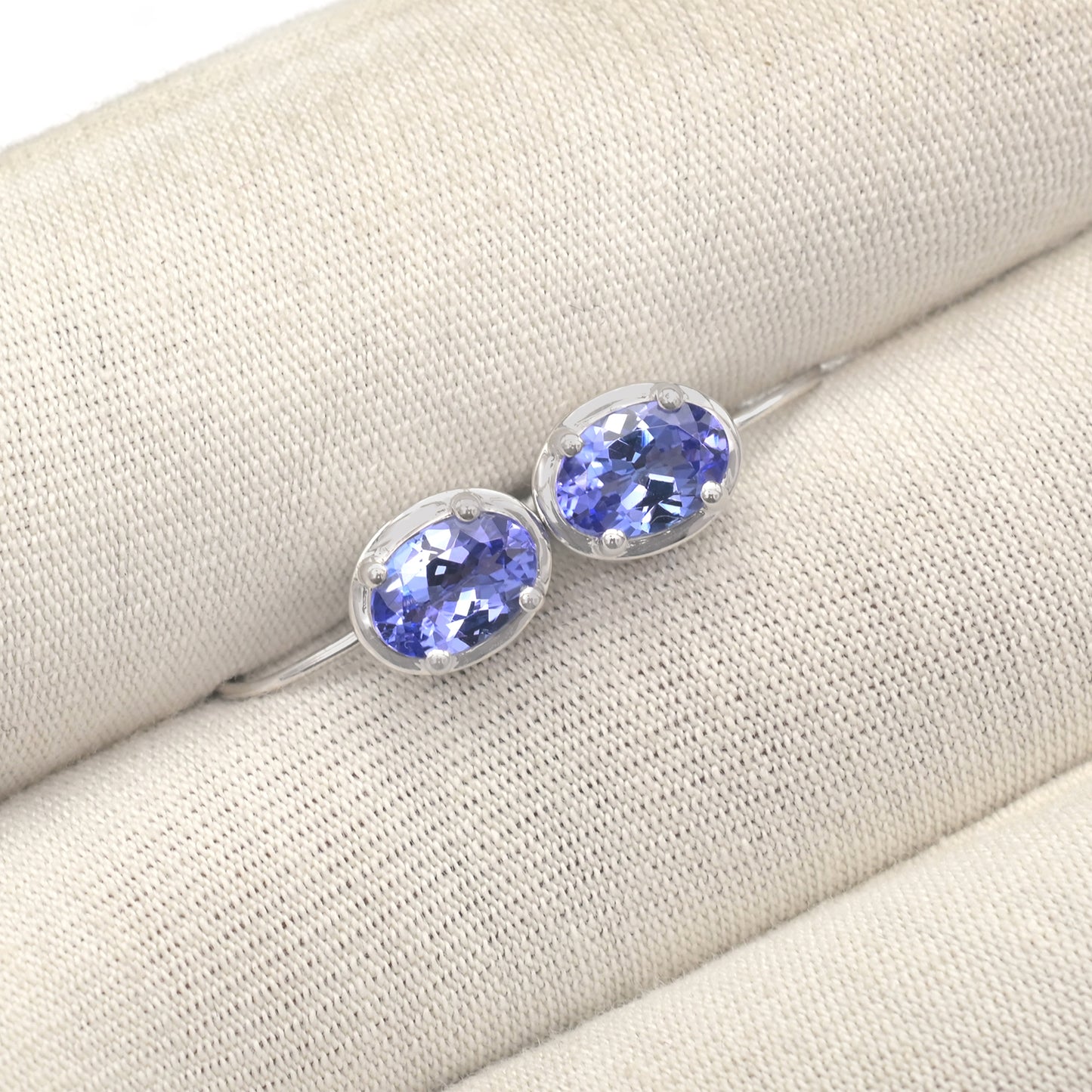 Solitaire Lever Back Earrings With 7x5mm Tanzanite Birthstone Earring In 14k White Gold