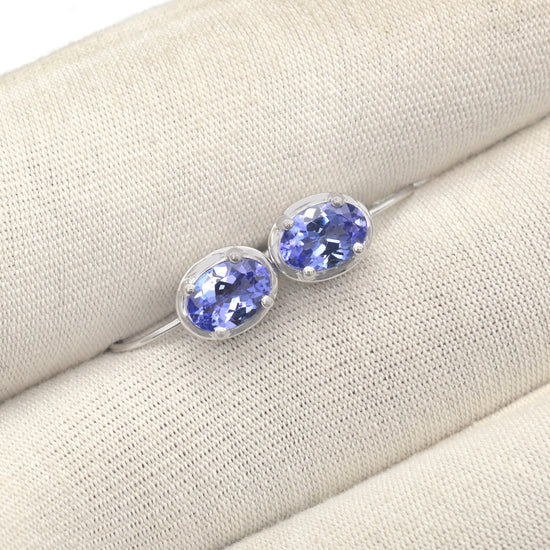 Solitaire Lever Back Earrings With 7x5mm Tanzanite Birthstone Earring In 14k White Gold
