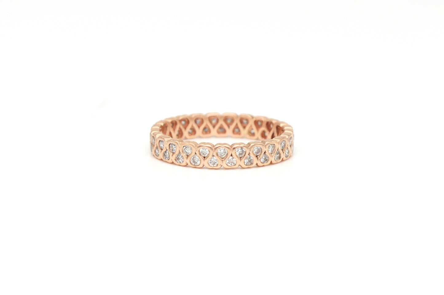 Dainty Eternity Wedding Band In 14k Rose Gold G-H Diamond 1.5mm Round Stacking Ring