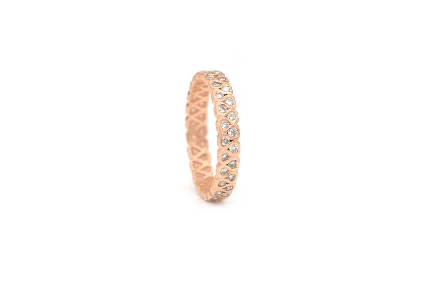 Dainty Eternity Wedding Band In 14k Rose Gold G-H Diamond 1.5mm Round Stacking Ring