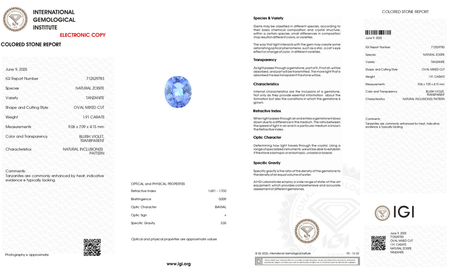 Oval Cut 1.92 Ct Tanzanite Semi Precious Certified Loose Gemstone For Sale, 1 Piece
