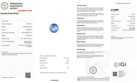 Natural Loose Gemstone Real Tanzanite 1.94 Ct Round Cut Faceted Stone for Jewelry