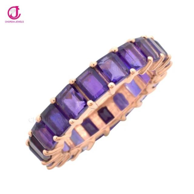 High Finish 925 Sterling Silver Eternity Band Ring Octagon Cut Natural Amethyst Ring Fashion Jewelry At Factory Cost