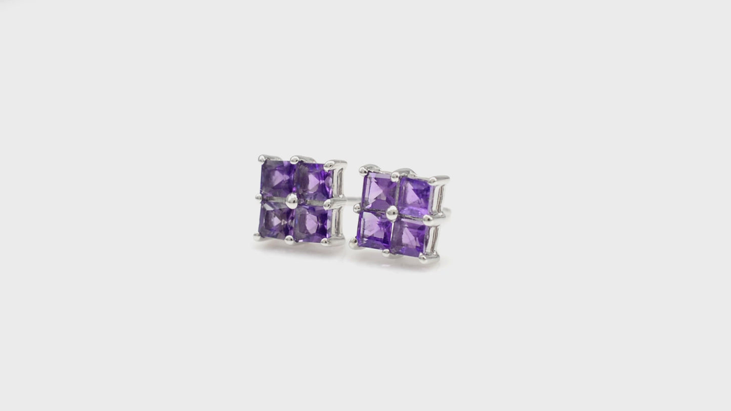 Load and play video in Gallery viewer, Buy Natural Amethyst Cluster Earrings Natural Amethyst Cluster Earrings with 14k Soild White Gold 
