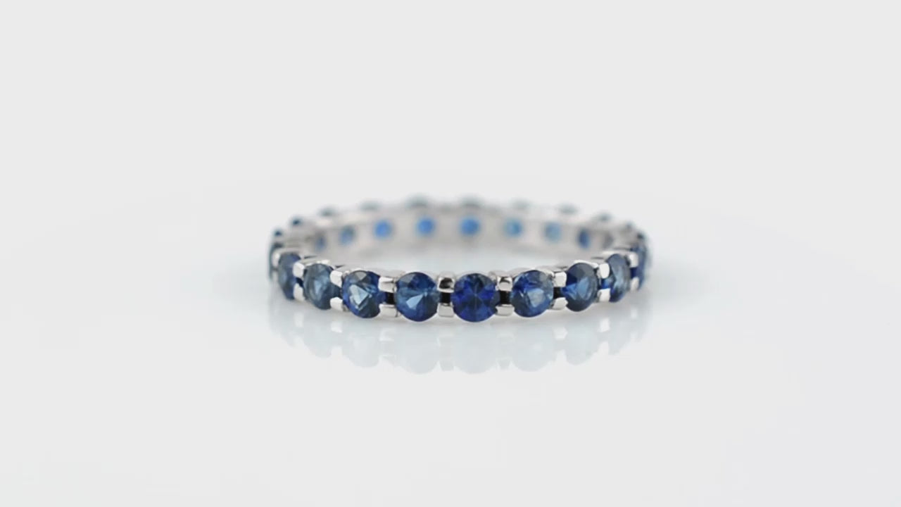 Load and play video in Gallery viewer, Stacking Gemstone Ring In 14k Pure White Gold Blue Sapphire Full Eternity Band Rings
