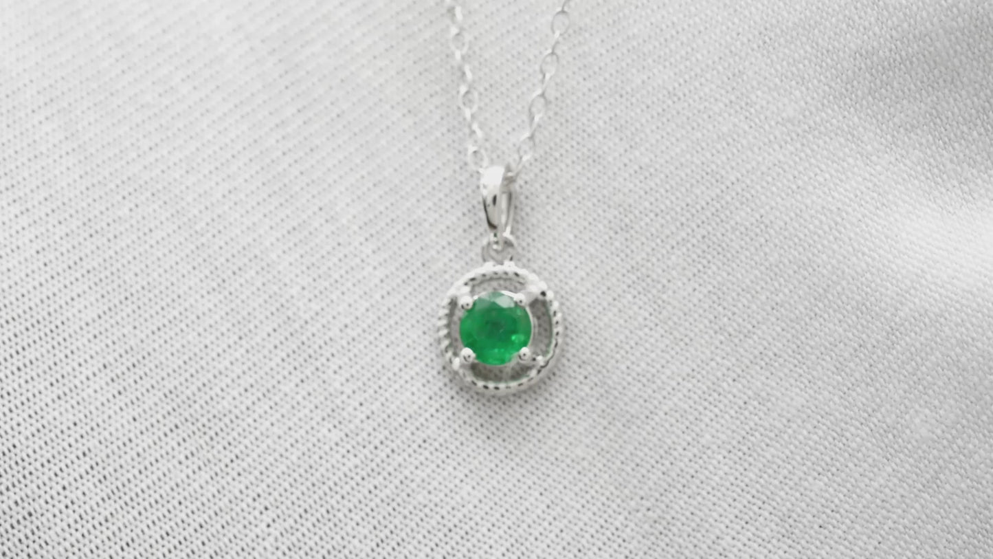 Load and play video in Gallery viewer, Spiral Pendant With Natural Emerald 14k Solid White Gold Solitaire Pendant For Women 
