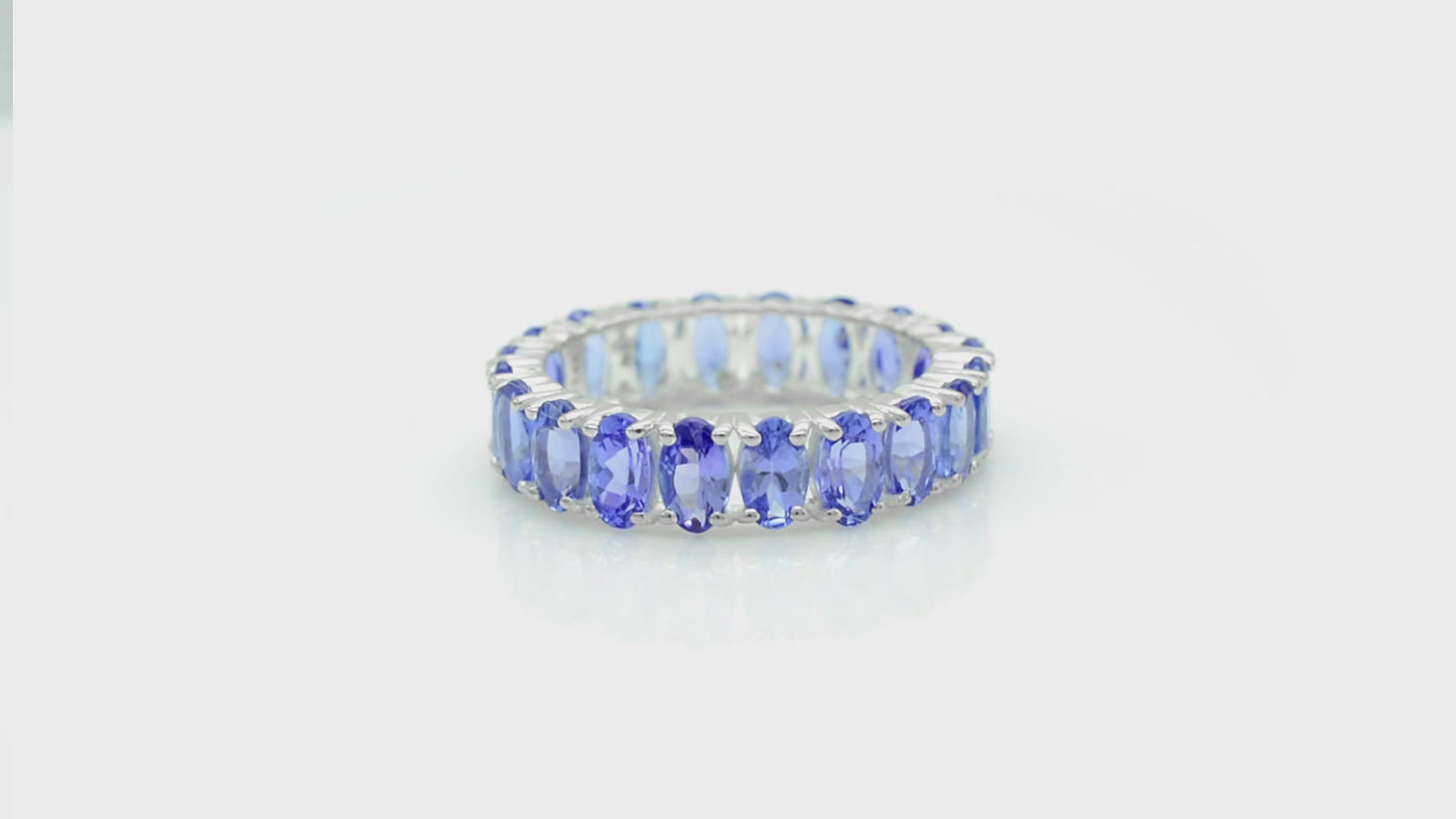 Load and play video in Gallery viewer, Radiant Eternity Ring With Oval Tanzanite 14k Real Gold Handcrafted Fine Stone Ring For Her
