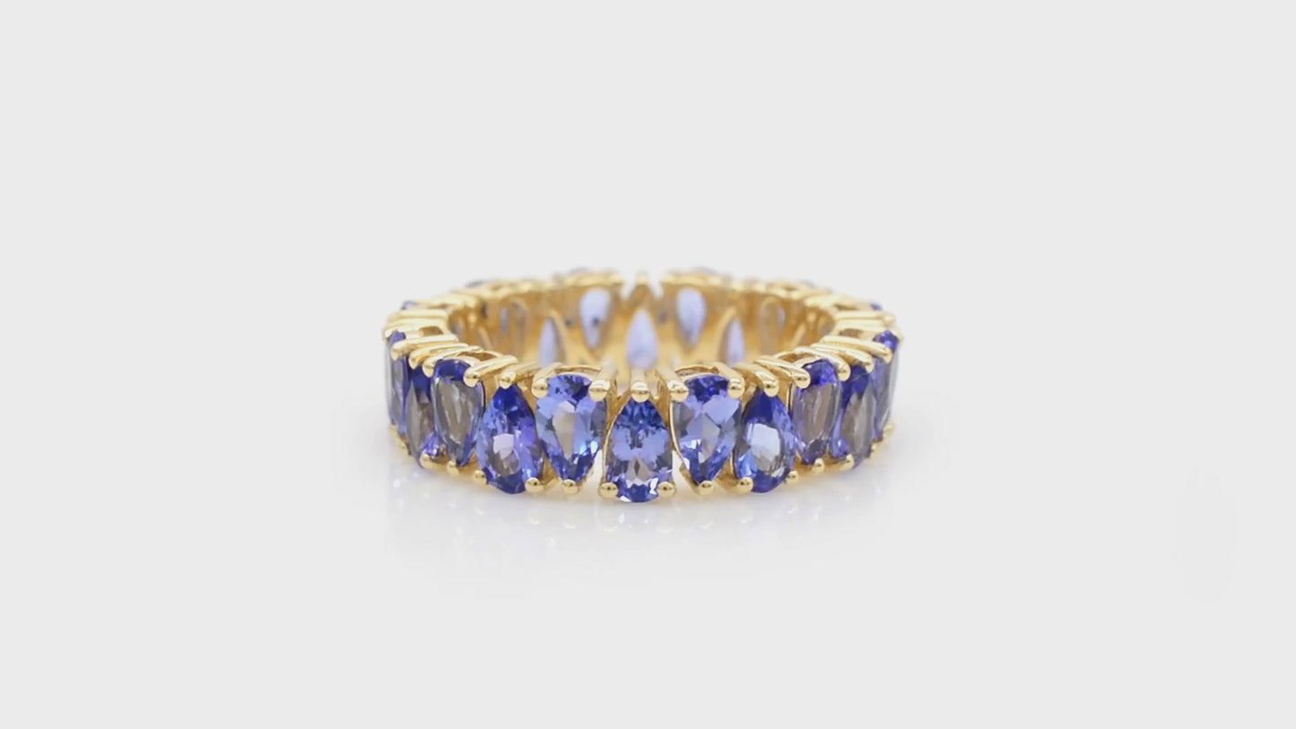 Load and play video in Gallery viewer, Eternity Band Ring In Solid 14K Gold Genuine Tanzanite Gemstone Stackable Wedding Ring 
