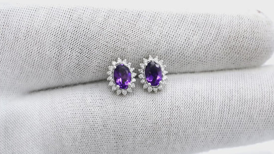 Load and play video in Gallery viewer, Amethyst Halo Earrings
