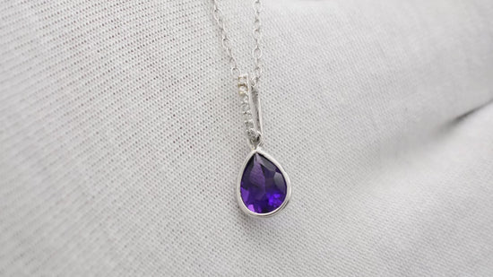 Load and play video in Gallery viewer, Authentic Amethyst &amp;amp; Diamond Accents Drop Pendant Real 14k White Gold Dainty Pendant For Gift
