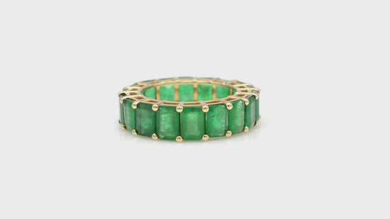 Load and play video in Gallery viewer, Natural Zambian Emerald Full Eternity Ring in14k Solid Yellow Gold
