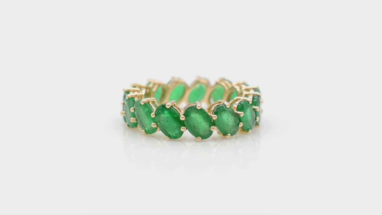 Load and play video in Gallery viewer, Natural Emerald 6x4mm Oval Cut Full Eternity Band Ring
