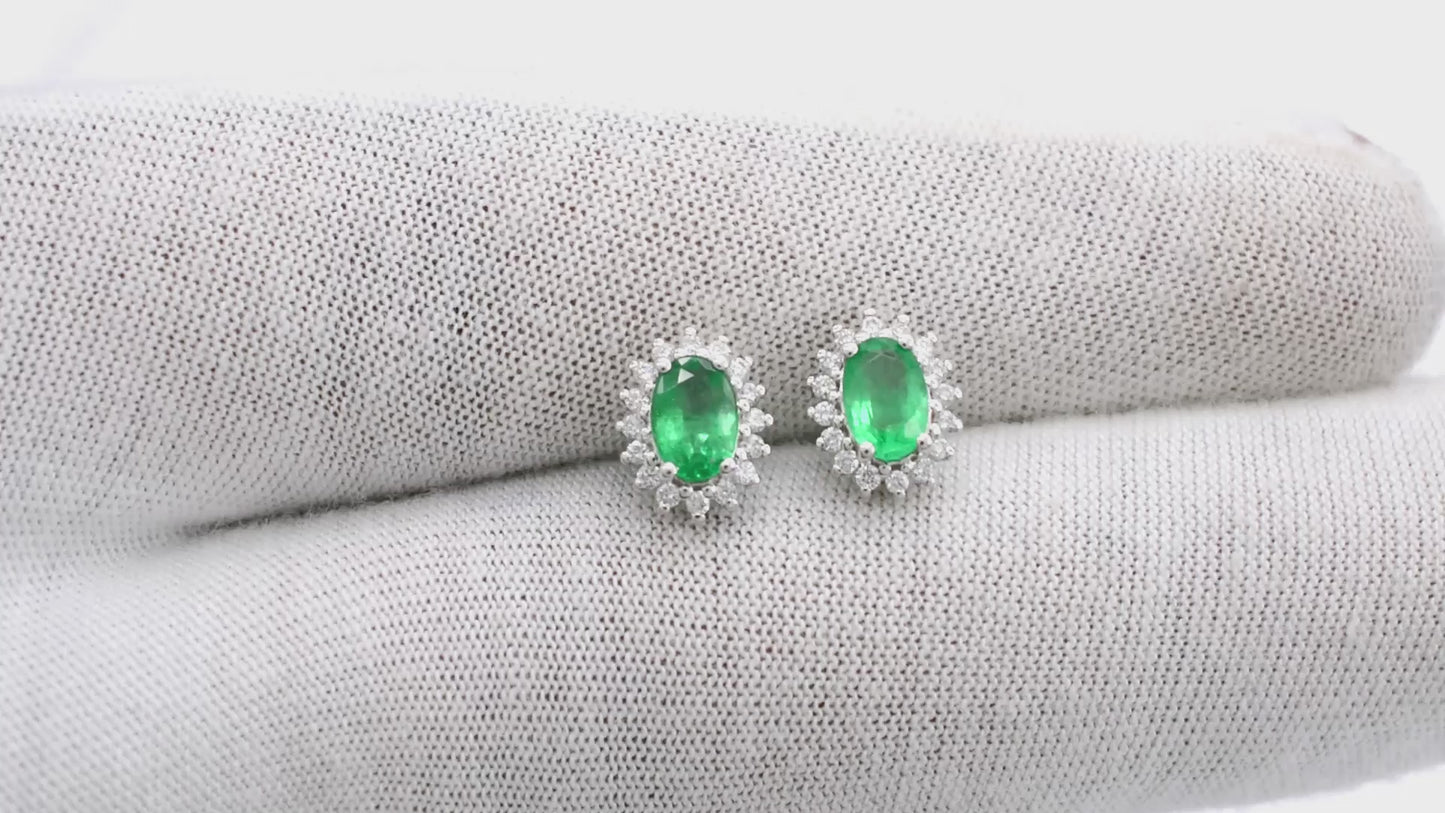 Load and play video in Gallery viewer, Emerald Halo Earrings

