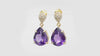 Natural Pear Amethyst Gemstone Dangle Earrings Solid 14k Yellow Gold Diamond Dainty Earring