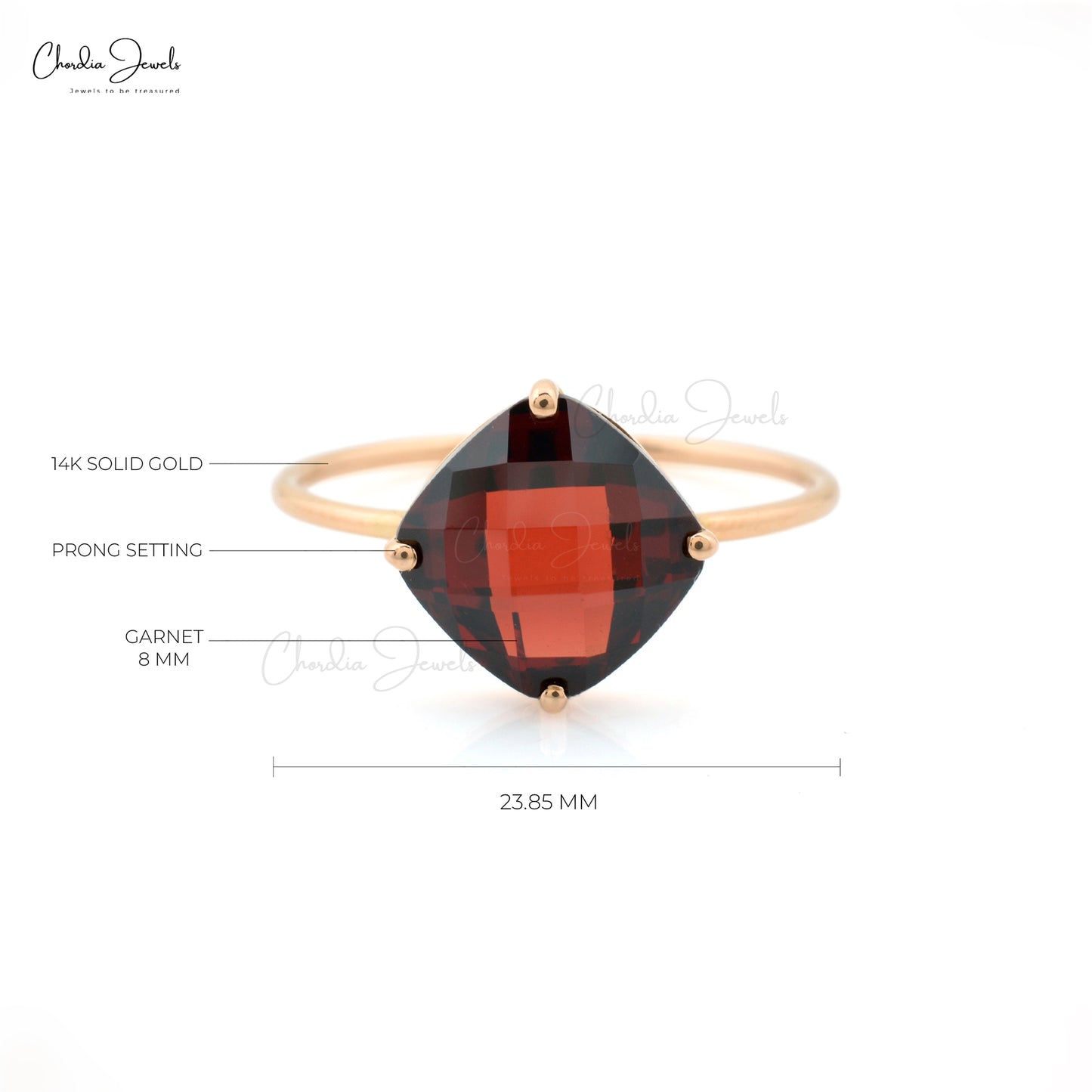 Solitaire Engagement Ring in 14k Rose Gold Red Garnet Hallmarked Rings For Her